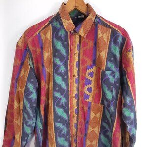 Vtg Gitano Western Shirt Mens Med Multicolor Southwestern Aztec Print Distressed